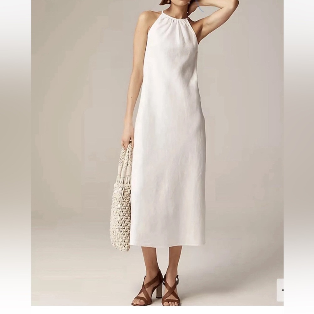 J Crew white linen high neck dress 6